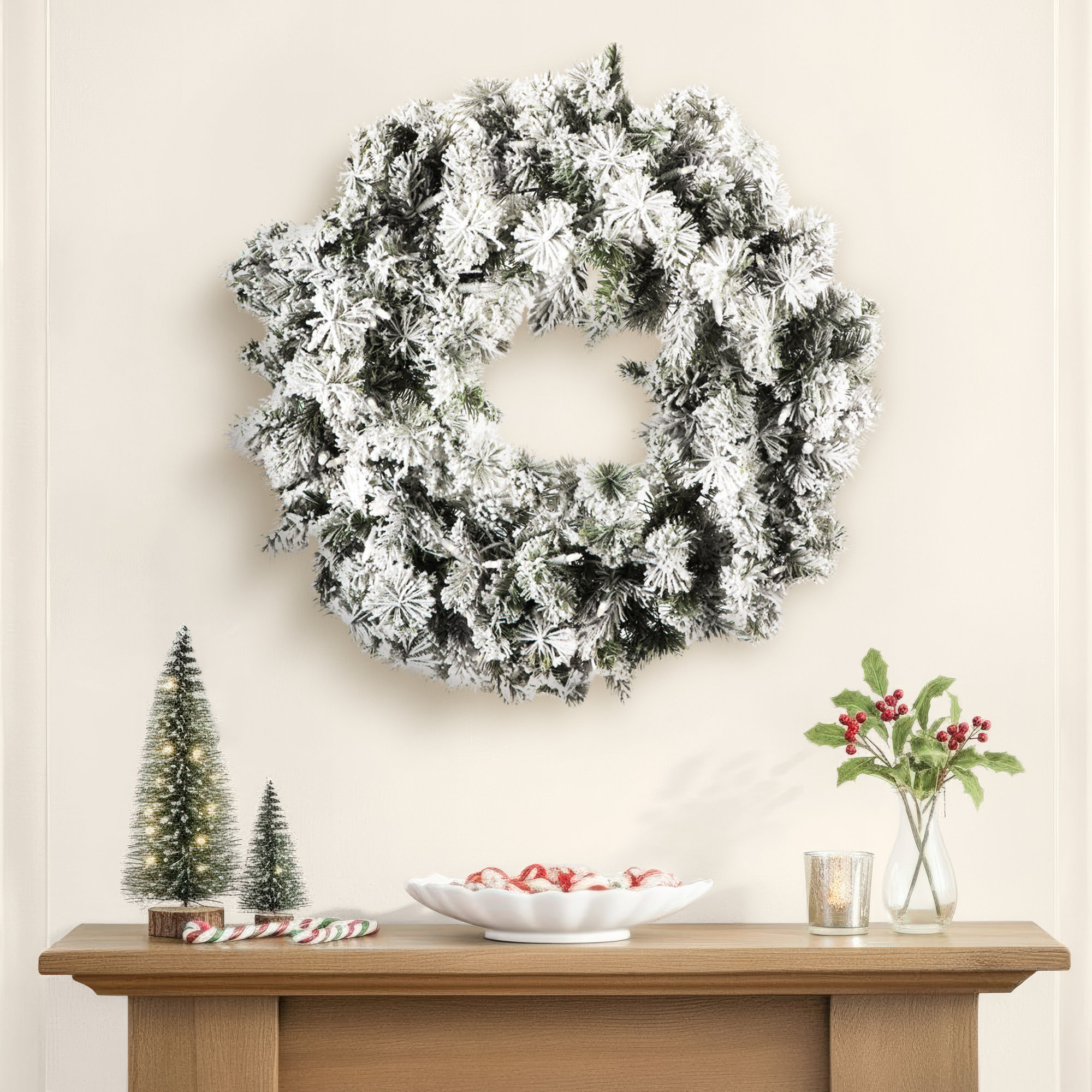 30'' Faux Pine Lighted Wreath