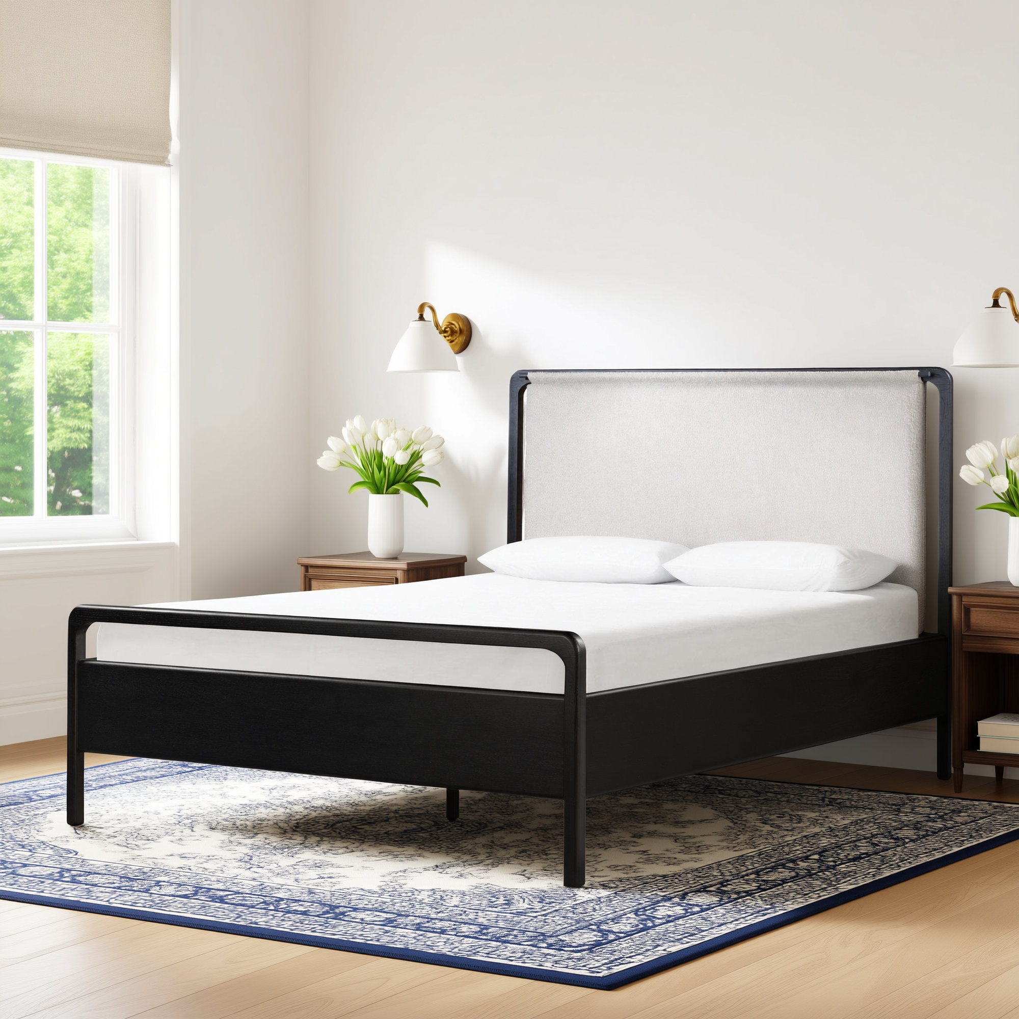 Karsten Upholstered Bed, Chaps Sand/Ebony Oak Veneer, King