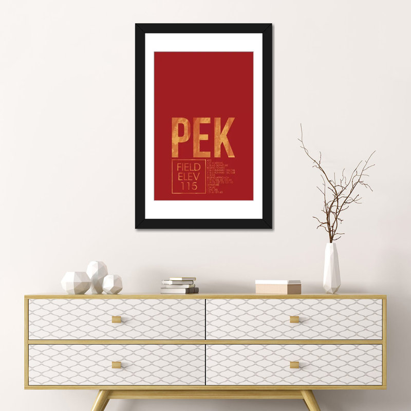 Art textuel sur toile "Pékin", H 24 po x l 16 po x P 1 po, Papier d'art encadré noir, Blanc