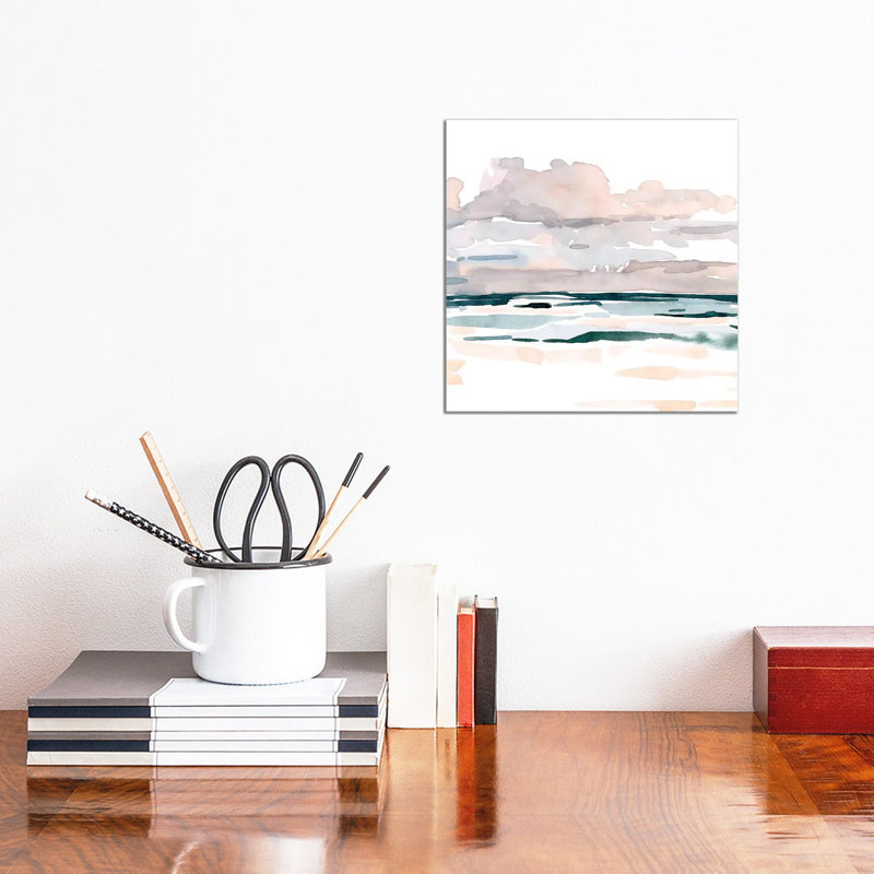 «Soft Coastal Abstract I» par Emma Scarvey - peinture sur toile tendue, H 12 po x l 12 po x P 0,75 po