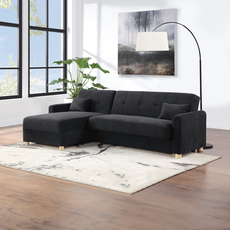 Canapé-lit modulaire convertible en tissu avec méridienne réversible et rangement Modern Thomas