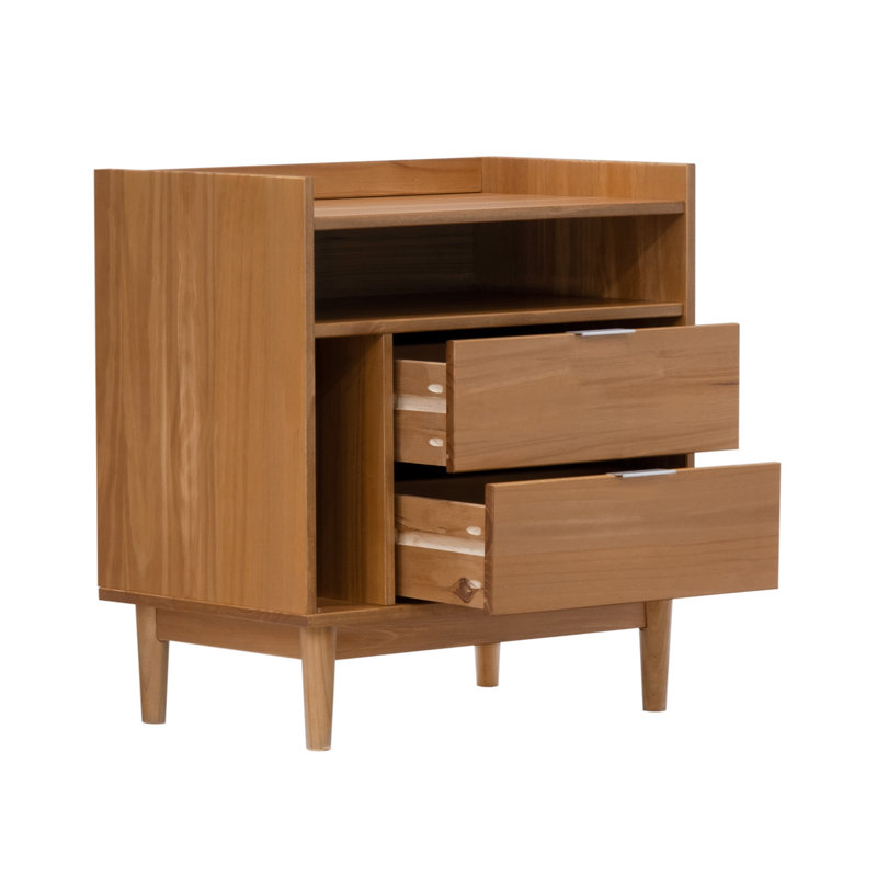 Gheorghe 2-Drawer Solid Wood Nightstand, Caramel