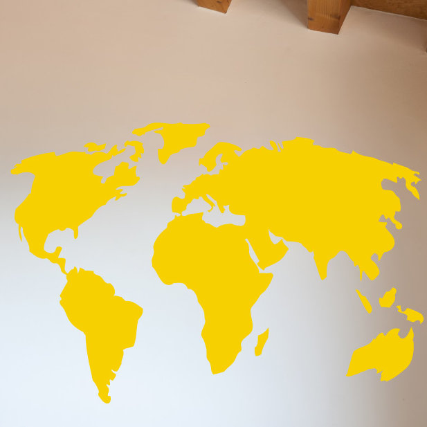 Décalcomanie murale carte du monde, H 22 po x l 32 po x P 0,01 po, Jaune clair