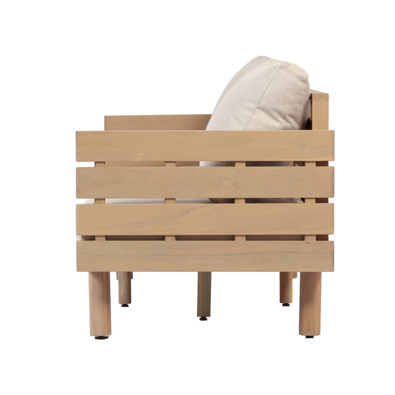 Canapé d'extérieur 3 places en bois d'acacia avec coussins amovibles