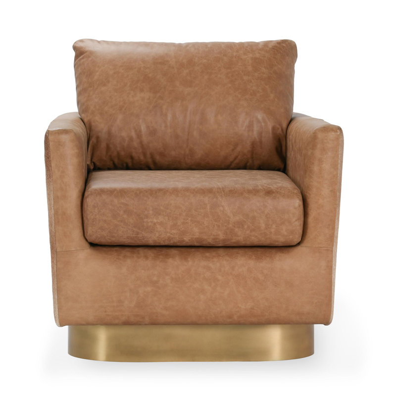 Lathe Leather Accent Chair, Chestnut Top Grain Leather/Gold