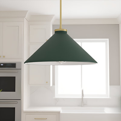 Bradbury 1-Light Brushed Gold Pendant Light with Dark Green Shade