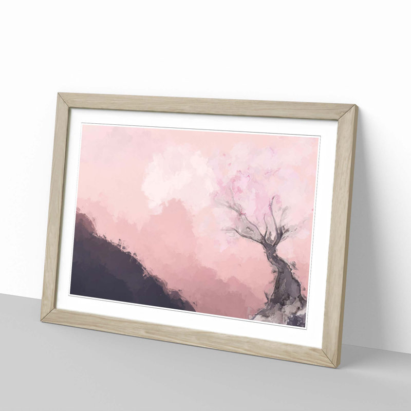 The Pink Cherry Blossom Tree in Abstract - Picture Frame Painting Print, 27cm H x 36cm W x 2cm D, Oak Framed