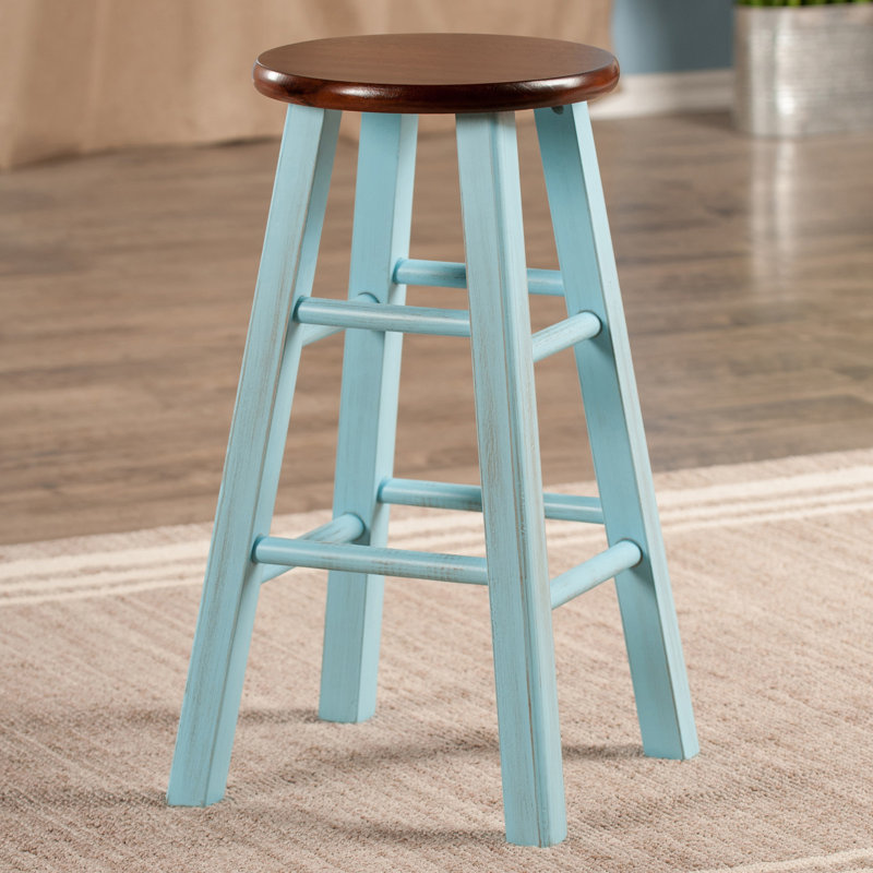 Tabouret de comptoir 13,5 po avec structure en bois massif Flewellyn, Bleu/brun