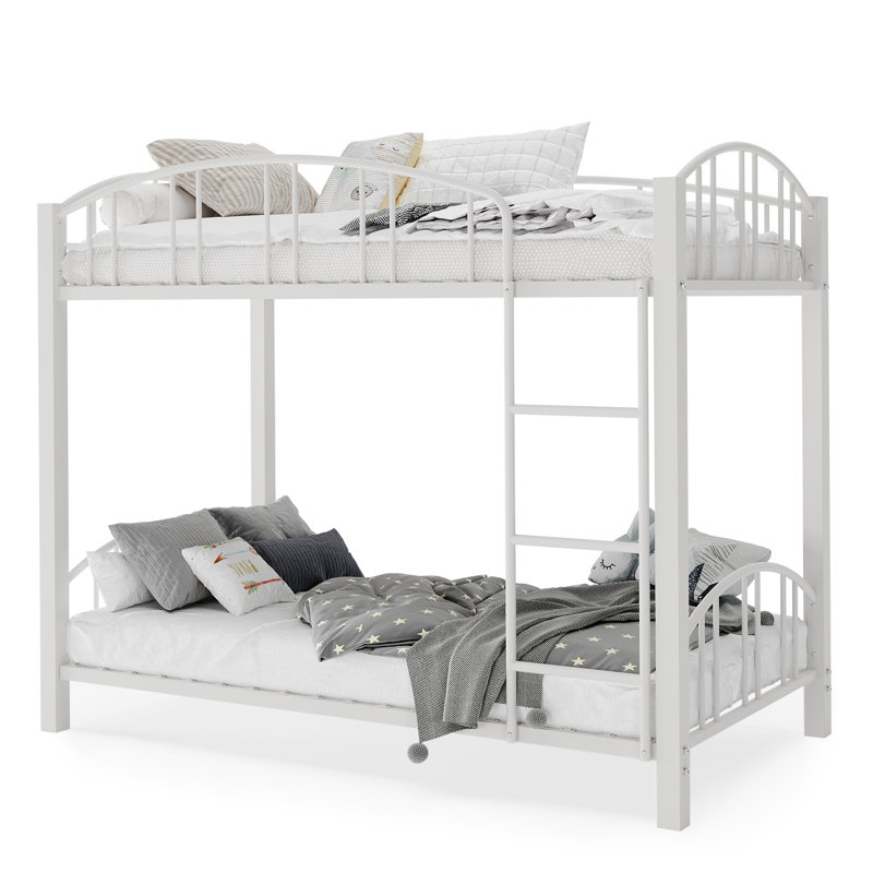 Metal Bunk Bed Twin Over Twin, Heavy Duty Bunkbeds Frame with Arched Guardrail and Safety Ladder, Sturdy Steel Bed for Kids Boys Girls, Space-Saving, No Box Spring Needed