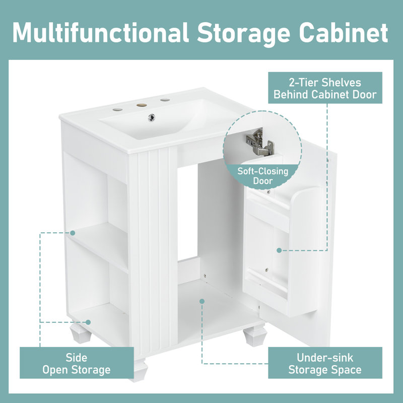 Meuble-lavabo simple 24 po avec comptoir en céramique 24 po, Blanc