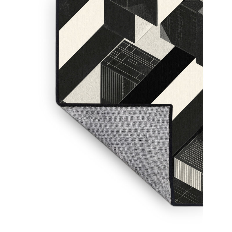 Tapis gris à motif géométrique lavable à la machine Paulett, 6 X 9