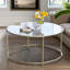 Gold Glass Round Coffee Table Modern Living Room Home Furniture Metal Frame