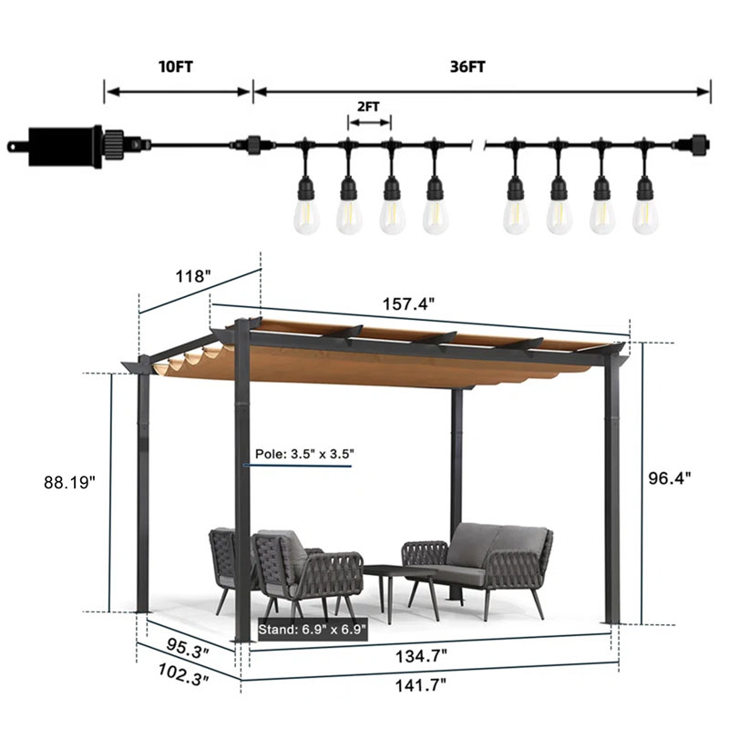 4m x 3m Metal Pergola, Beige