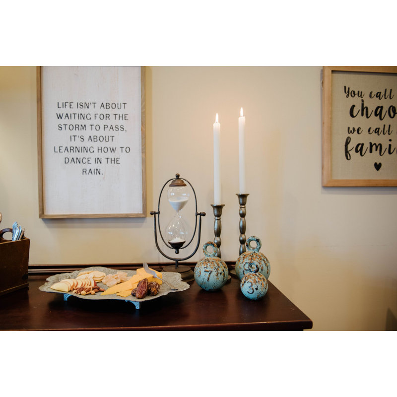 Decorative Rust Color Metal Hourglass with White Sand, Black