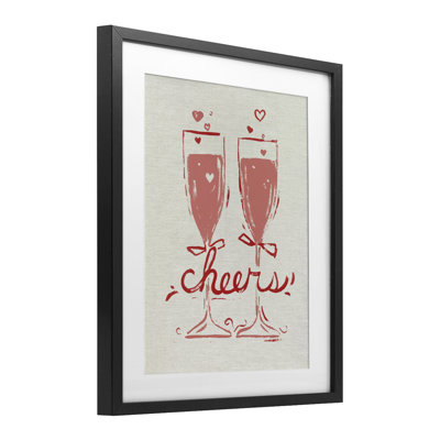 «Romantic Cheers To Love», reproduction sous verre encadrée, design par June Erica Vess