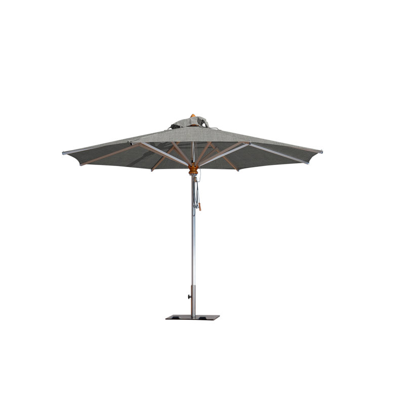 Bravura 13.1' Round Market Umbrella, Square Metal w/ wheels+2.25" Stainless Steel Tube, 99.60" H x 137.79" W x 137.79" D, Ash