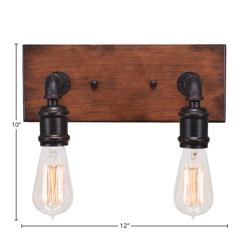 Portland 2 Light Bath Bar Shown In Painted Wood-look Metal & Dark Granite Finish With Amber Antique Bulbs