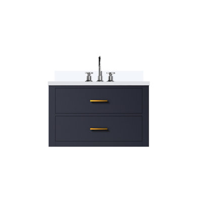 30 po L x P 22 po Meuble-lavabo bleu pour salle de bain - surface en marbre de culture, robinet, comptoir de bain à fermeture en douceur 30 po 22 po, design