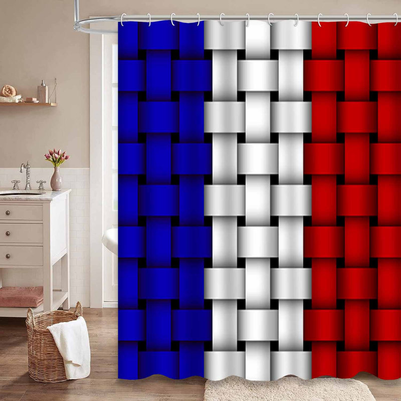 Rideau de douche drapeau français en osier rouge blanc avec 12 crochets, L 72 po x l 84 po