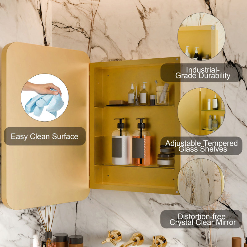 Armoire à pharmacie encastrée en métal 20 po x 30 po avec miroir et tablettes réglables
