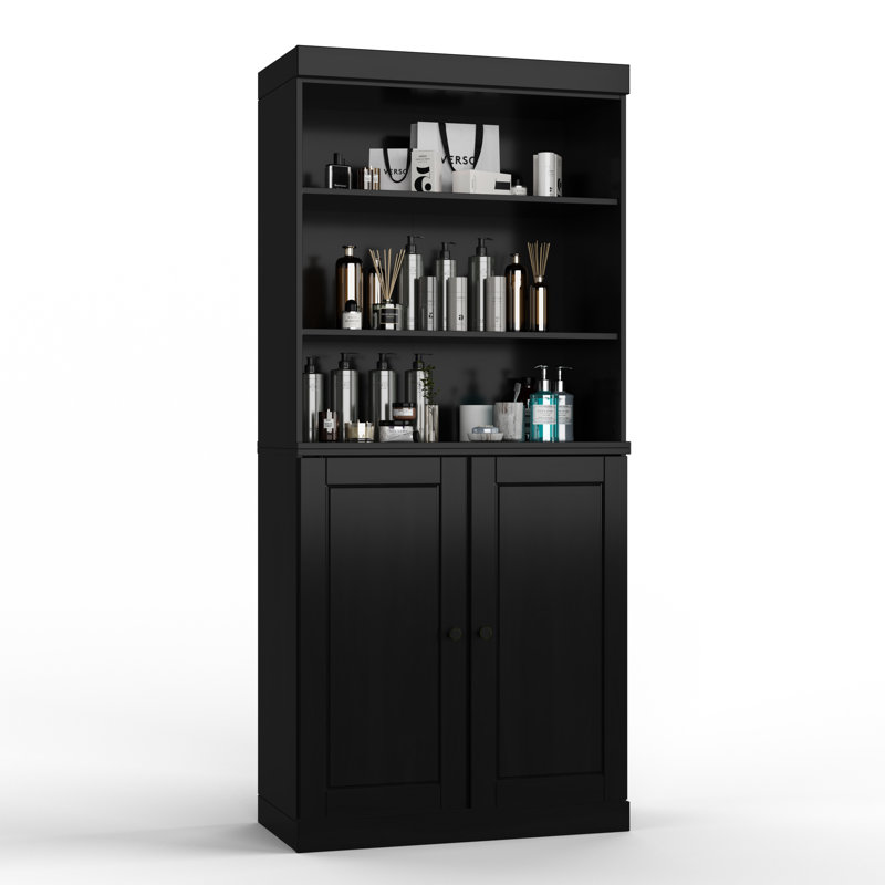 Palace Imports 100% Solid Wood Bathroom Storage Cabinet, Raised Panel Doors, Adjustable Shelves, 32" Wide, 71.5" Tall, Black