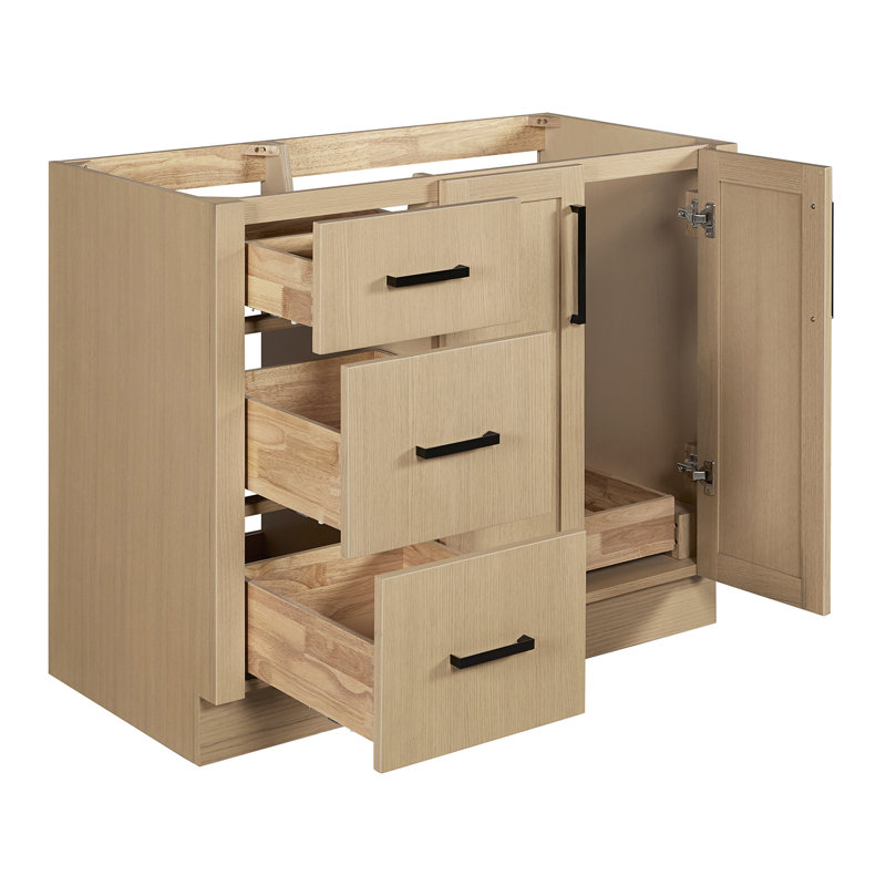   Meuble-lavabo rectangulaire simple décalé droit 43 po avec comptoir en marbre blanc de Carrare Breana, Rectangulaire