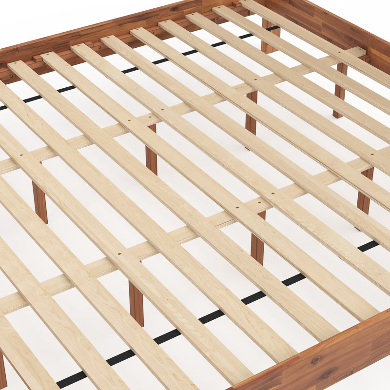 Solid Wood Bed Frame With Headboard, Caramel, King