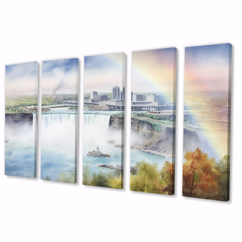 «Nigara Falls Dreams Waterfall I», reproduction d'art sur toile canadienne - 5 panneaux égaux