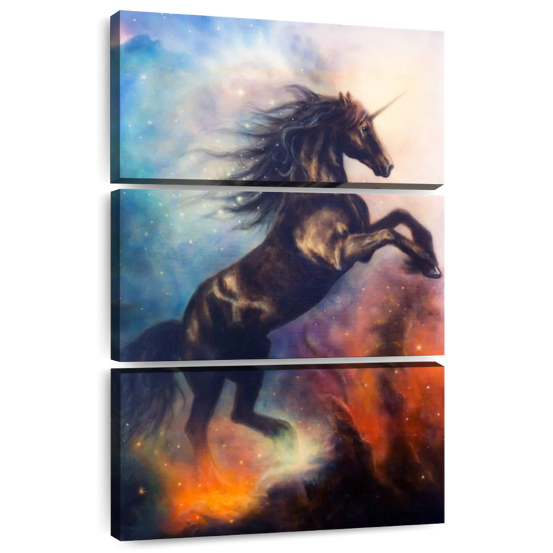 Licorne cosmique noire, H 74 po x l 48 po