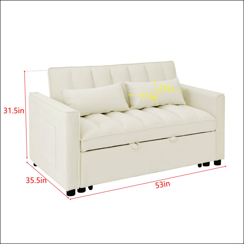 53.2'' Small Loveseat Pull-Out Sofa Bed - Adjustable Backrest, Beige Velvet