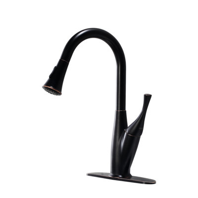 Oil - Rubbed Bronze Pull Out Faucet, Streamlined Silhouette For Kitchen, Life Shine Surface, Repels Water Spots, Single Handle Right Or Left, 360 Degree Swivel Spout, Dual Spray Modes, Mountable