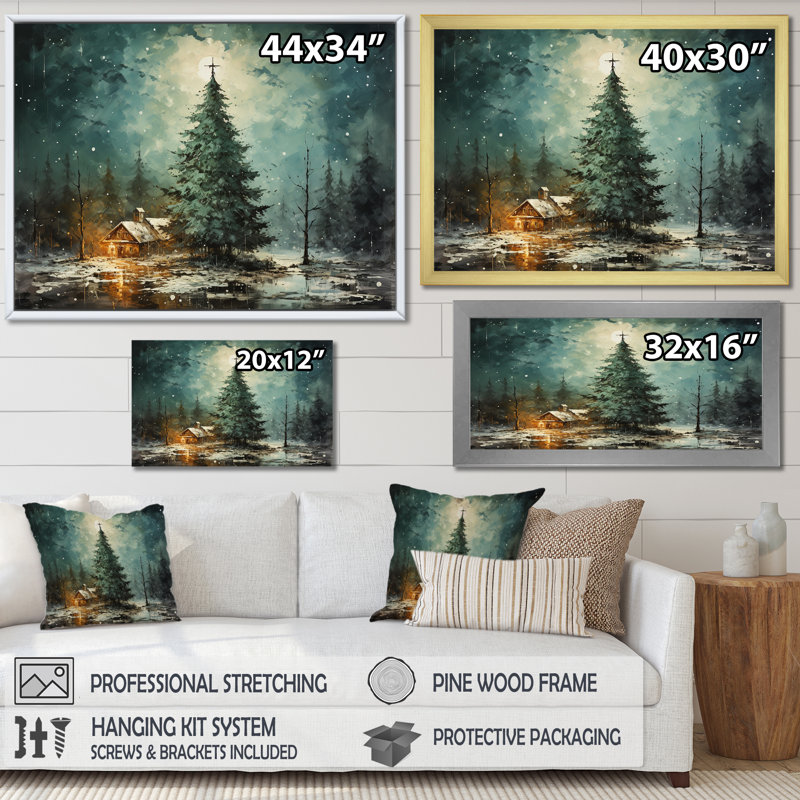 Minimalisme, arbre de Noël forêt I - pin, art mural pour salon, Toile tendue, H 24 po x l 32 po x P 1 po