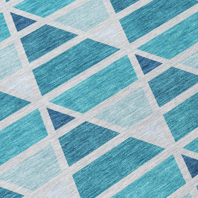 Machine Washable Indoor/Outdoor Chantille ACN2734 Geometric Rug, Teal, 1'8" x 2'6"