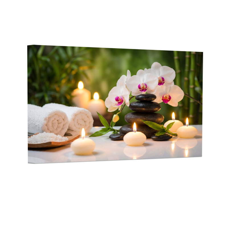 Fashion Spa Stones Candles Orchids Serviettes Bamboo Greenery Peaceful Ambiance, H 12 po x l 18 po