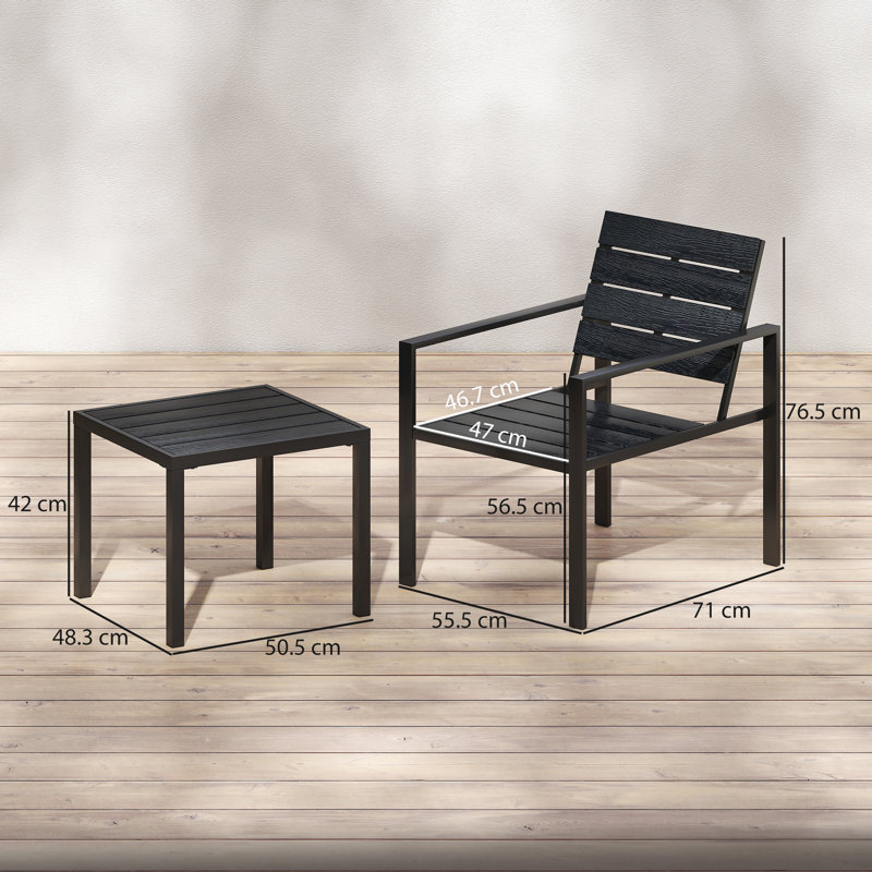 2 - Person Patio Dining Set with Square Table, Black