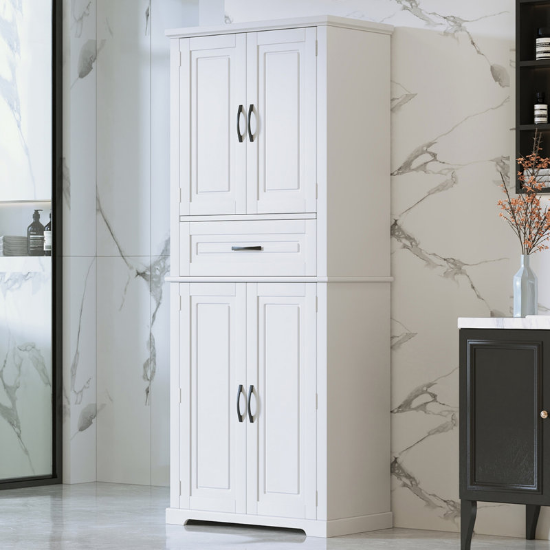 Bathroom Storage Cabinet With Multi-Functional Storage Space, Drawer With Slide Rails, Adjustable Shelf, White