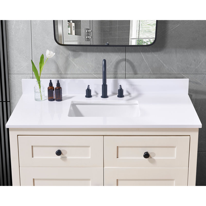 Snow White 43" Composite Stone Vanity Top with Rectangular Sink