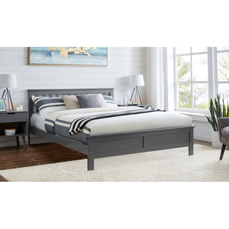 Codman Solid Wood Painted Bed Frame - Modern Farmhouse Style, Grey, Kingsize (5')