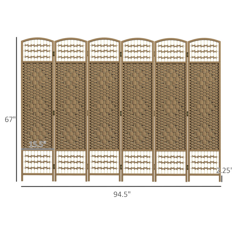 Écran d'intimité à 6 panneaux, paravent pliant de 5,6 pi, cloison de séparation en fibre ondulée, bois naturel apaisant pour le salon, la chambre à coucher, le paravent de l'espace de travail, bureau de 5,6 pi