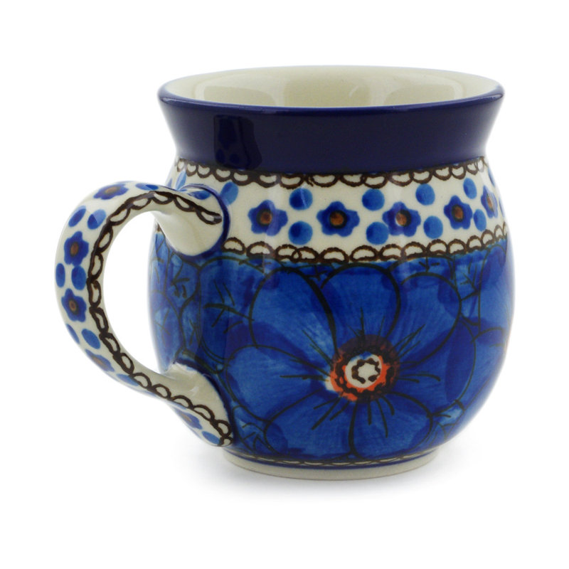 Tasse à bulles en grès poli 8 oz - Cobalt Poppies