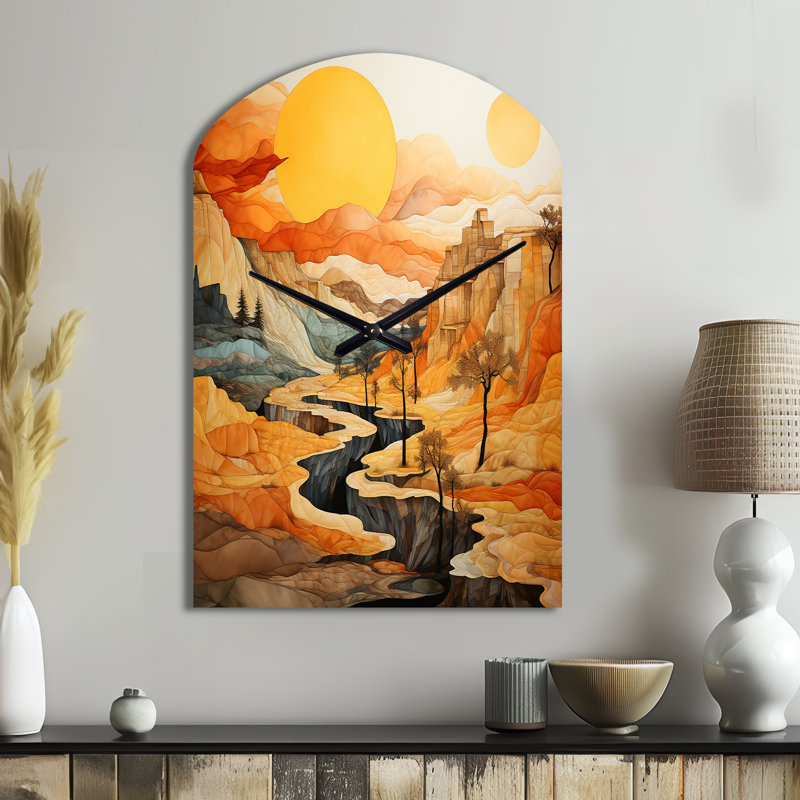 «Bold Landscape Canyon Desert VI», horloge murale en métal, impression asymétrique, Moyenne
