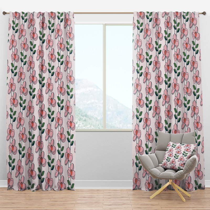 Panneau de rideau simple semi-diaphane avec passe-tringle Botanical, l 52 po x L 90 po