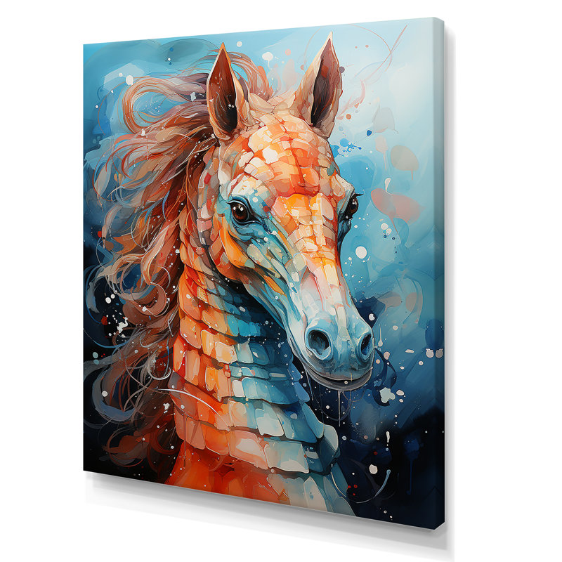 «Orange and Blue Seahorse Symphony 3», Toile tendue, H 32 po x l 16 po x P 1 po