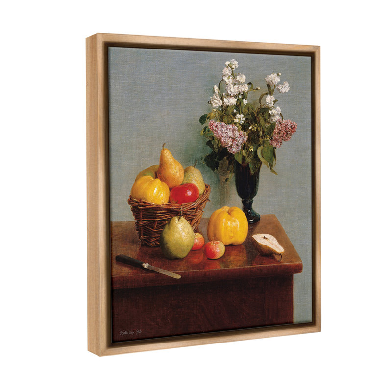 «Fruit And Flowers Still Life» sur toile, Cadre flottant orme Montalcino, H 31 po x l 25 po