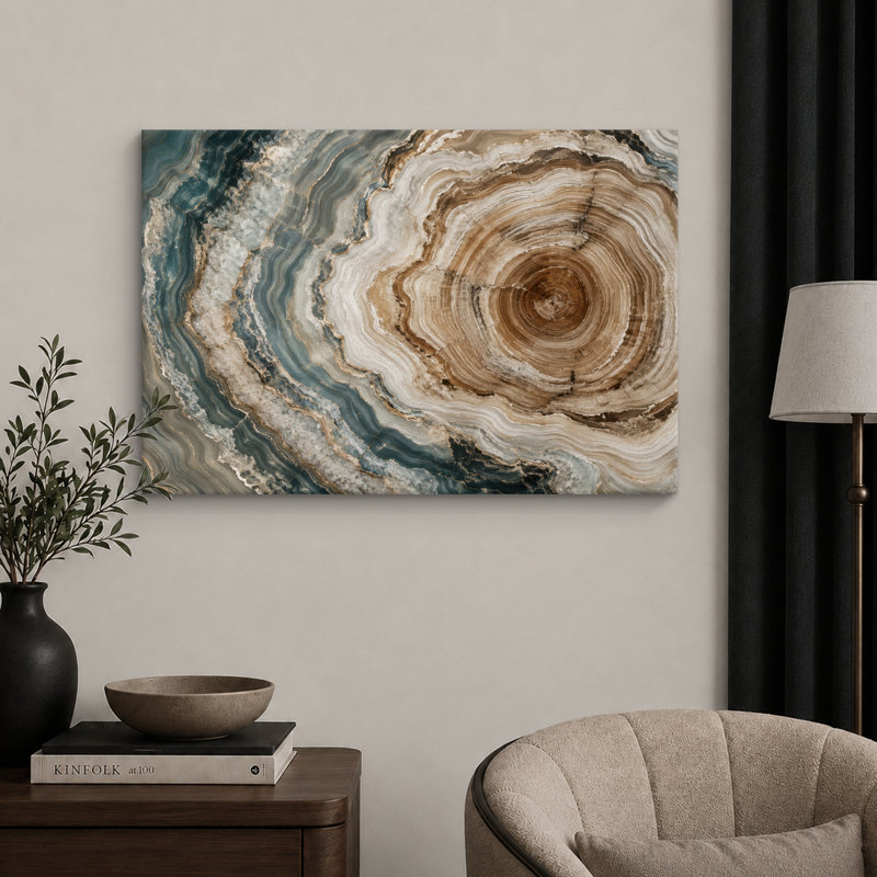 «Blue Blue Geode Wood Ring», art moderne sur toile, impression sur toile encadrée, H 24 po x l 36 po x P 1,5 po, Toile tendue