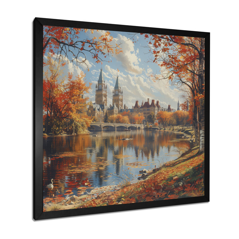 Automne, rivière Grand à Ottawa II - décoration murale ville Ottawa, H 30 po x l 30 po, Cadre simple noir
