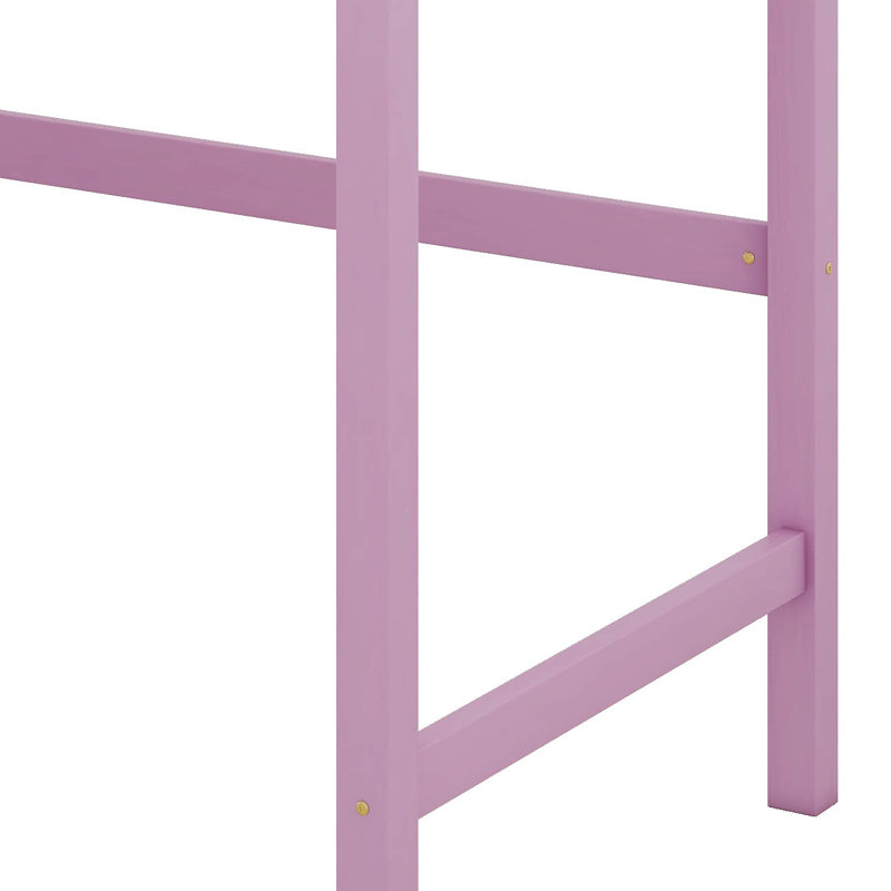 Keean Twin High Loft Bed, Rubber Wood Loft Bed With Safety Guardrail, Built-In Desk, Ladder, Pink