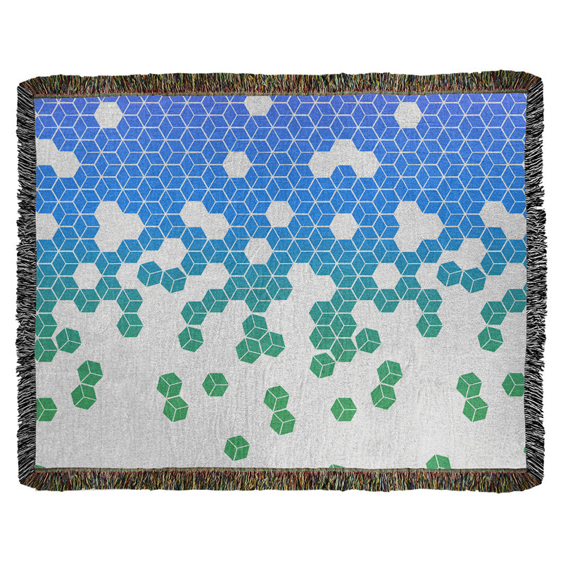 Couverture en coton tissé Katelyn Elizabeth, l 60 po x L 80 po, Blanc / Vert