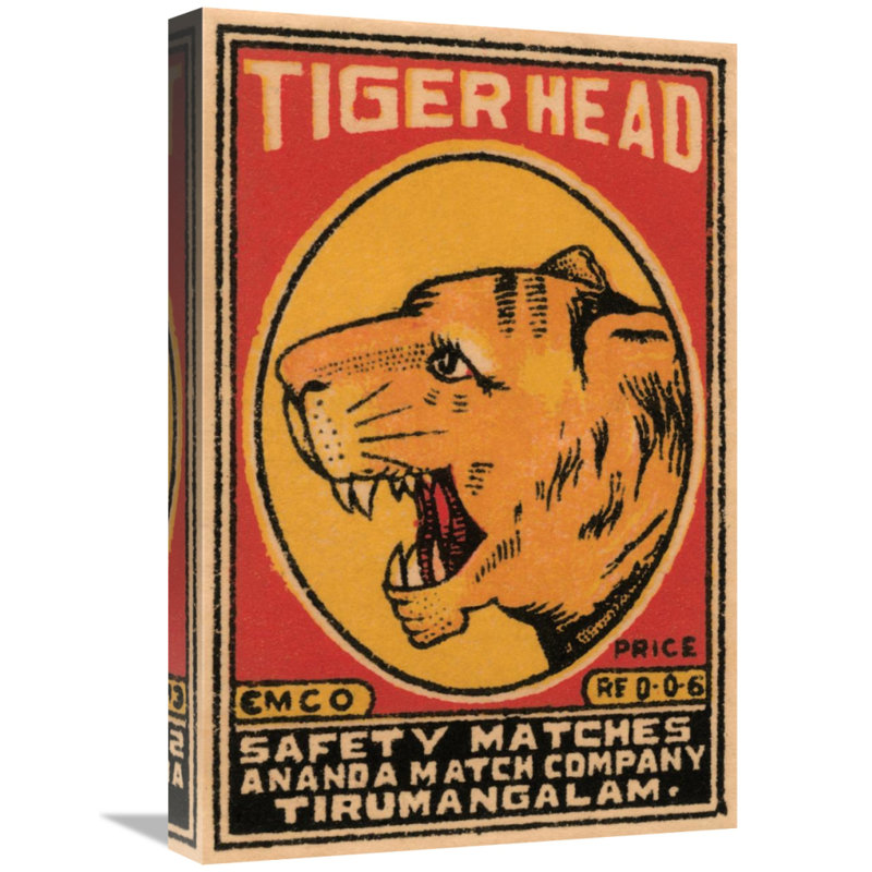 « tiger head safetyy matches », affiche rétro, H 30 po x l 20 po x P 1,5 po