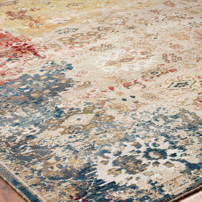 Balthazar Abstract Area Rug in Red/Ivory/Blue/Gold, Runner 2'6" x 8'